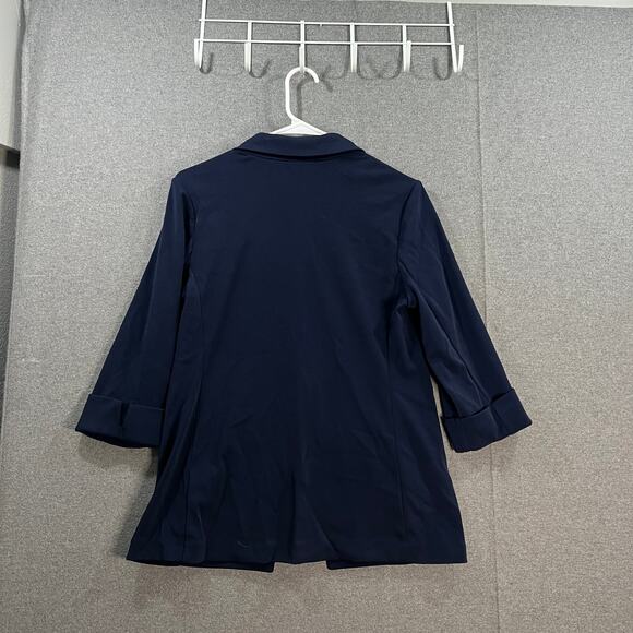 GRAVER Susan Graver LK Fuston 3/4 Sleeve Cutaway Hem Blazer Navy Small - Picture 2 of 10